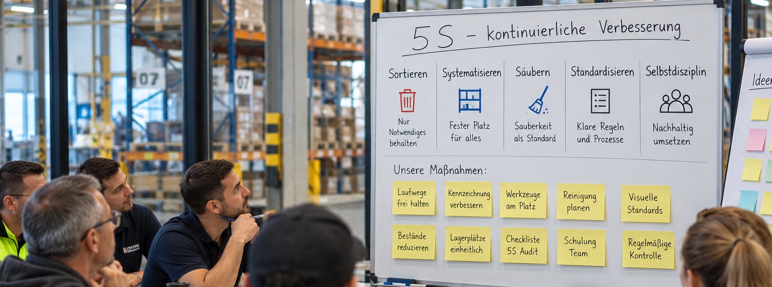 Schulung zu Kaizen und 5S mit Lagermitarbeitern
